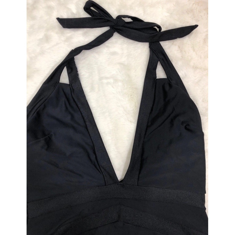 Ted Baker London Black Plunge Halter One Piece‎ Swimsuit Shimmer Panels Size 2 - Picture 3 of 6